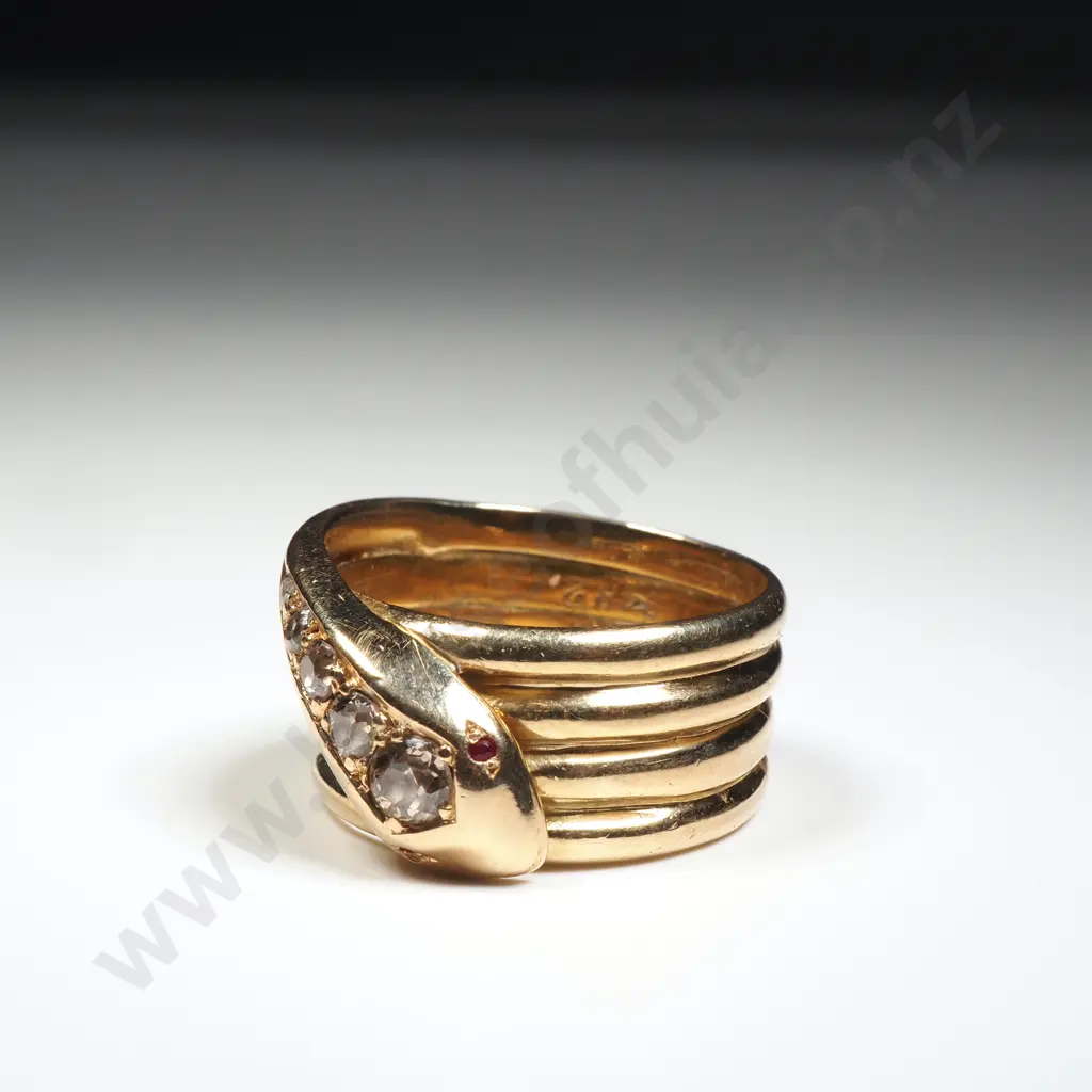Antique 18ct Gold & Diamond Snake Ring Image 1++