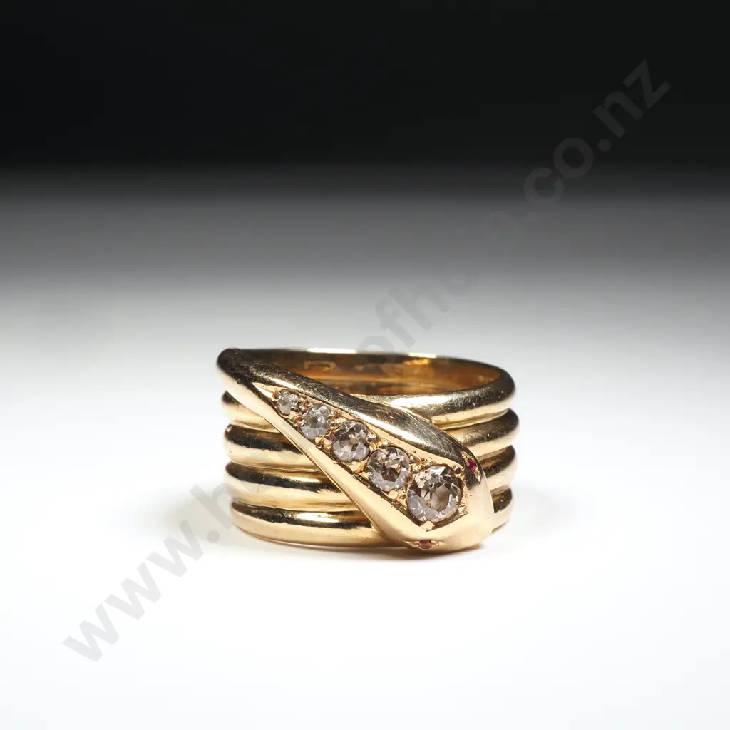 Antique 18ct Gold & Diamond Snake Ring Image 1++