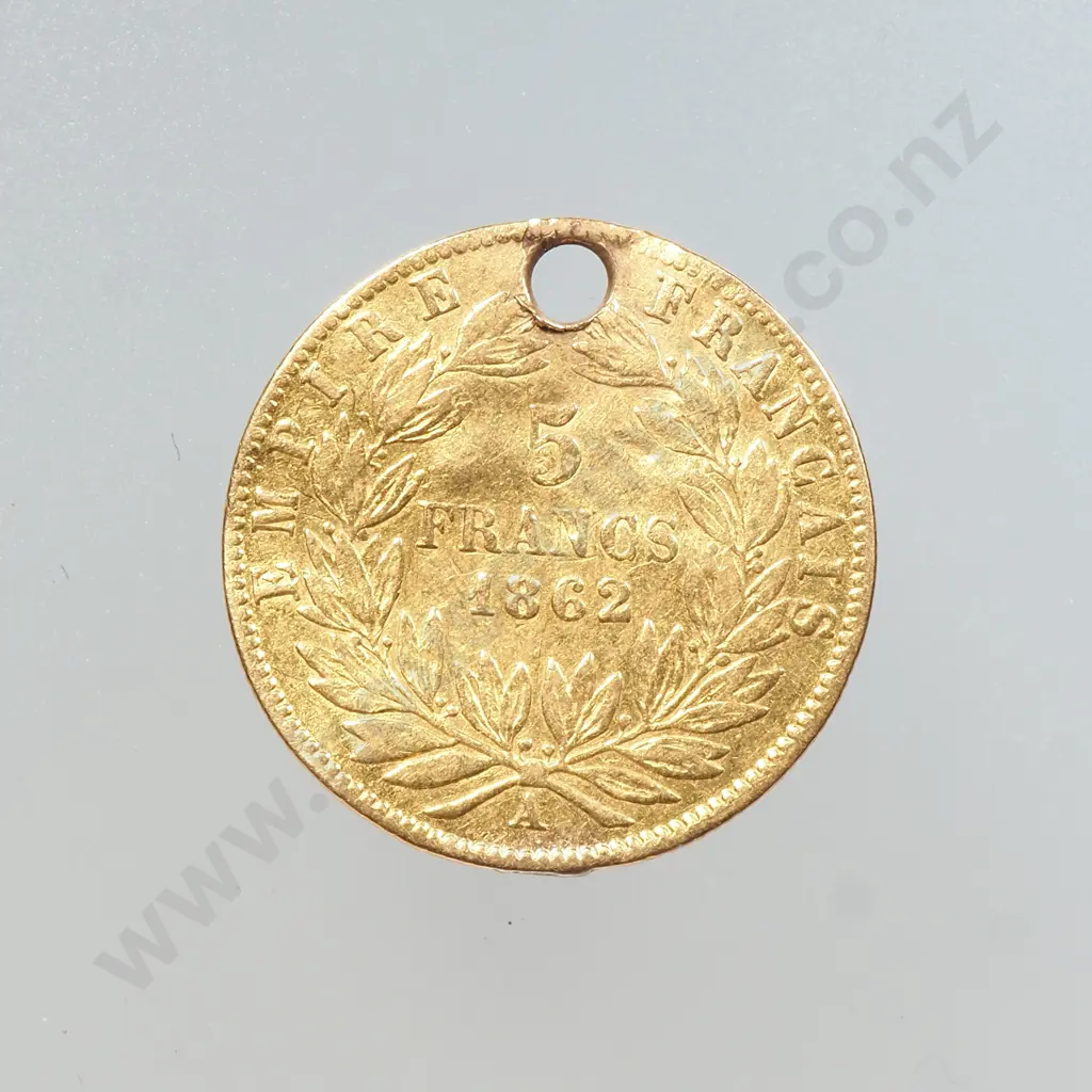 1862 French 5 Franc Gold Coin Pendant - 90% Gold Image 1++