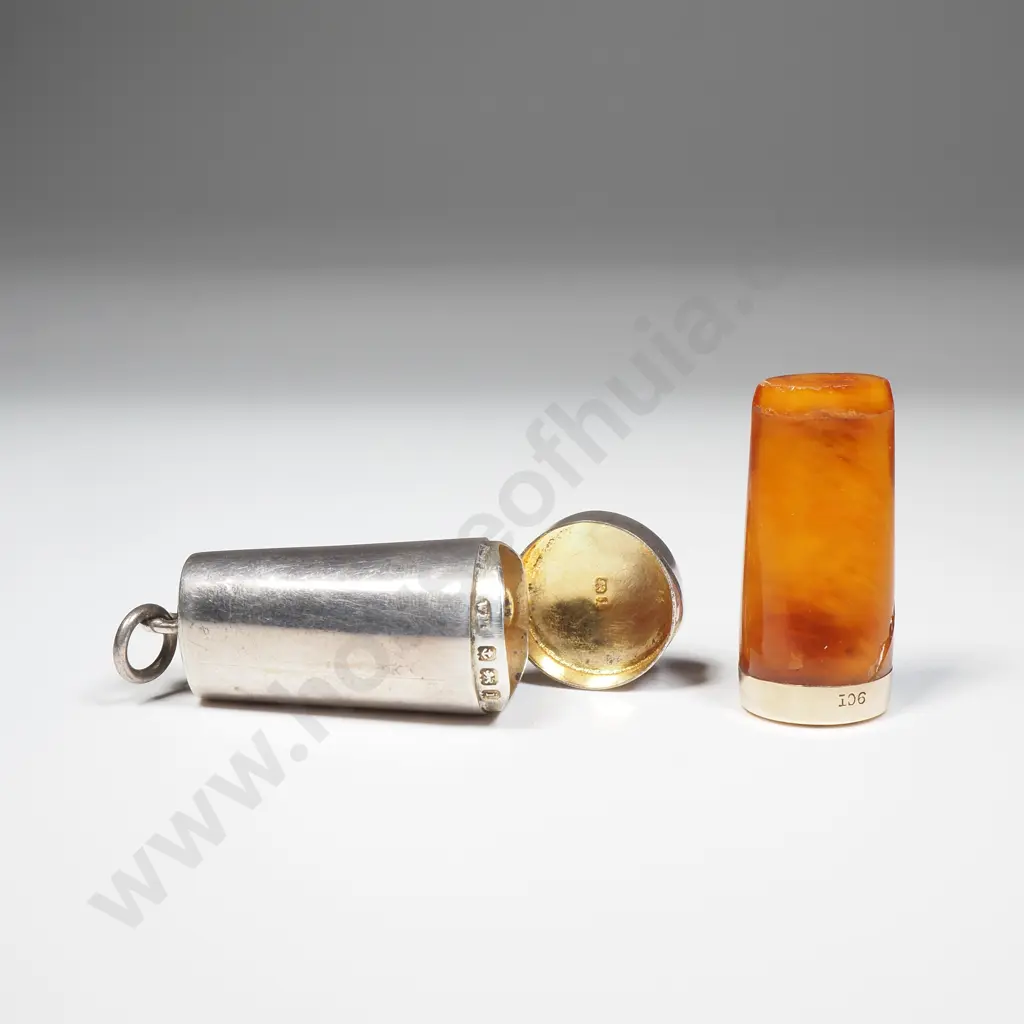 Sterling Silver Cigar Holder Case w 9ct Gold & Amber Cigar Holder Image 1++