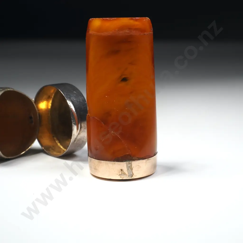Sterling Silver Cigar Holder Case w 9ct Gold & Amber Cigar Holder Image 1++