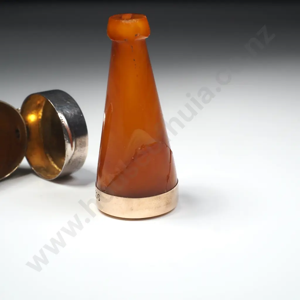 Sterling Silver Cigar Holder Case w 9ct Gold & Amber Cigar Holder Image 1++