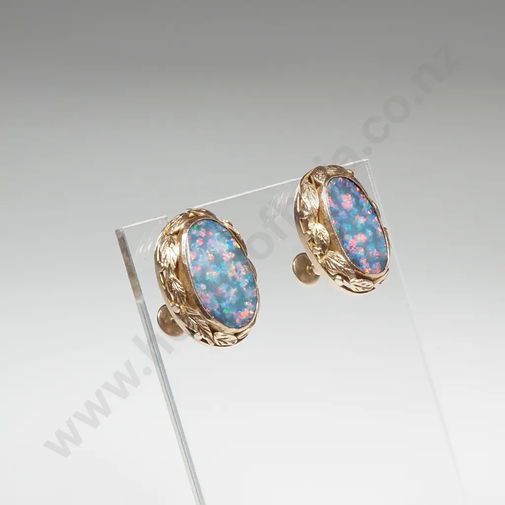 Vintage 9ct Gold & Opal Earrings Image 1++