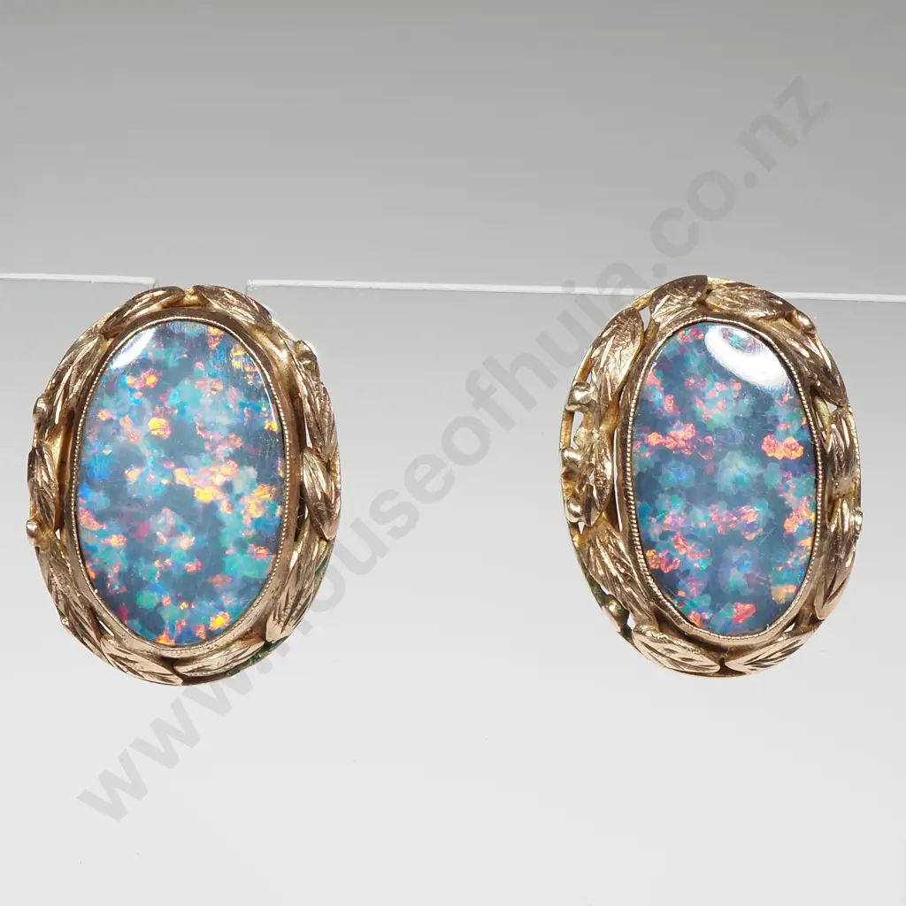 Vintage 9ct Gold & Opal Earrings Image 1++