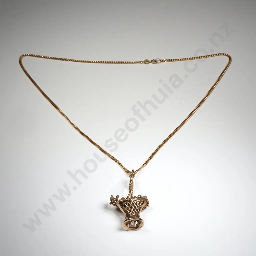 9ct Gold Basket Pendant on 9ct Gold Chain Image 1++