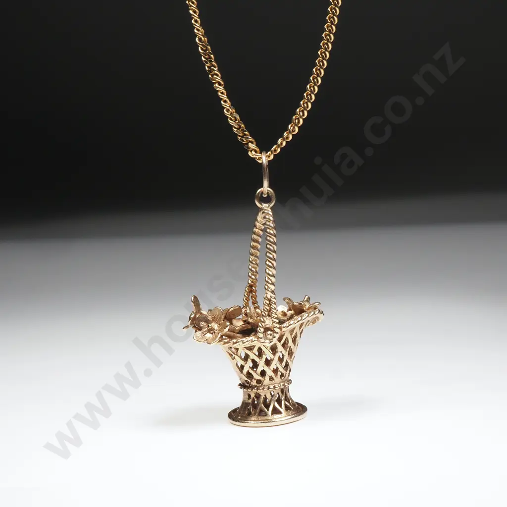 9ct Gold Basket Pendant on 9ct Gold Chain Image 1++