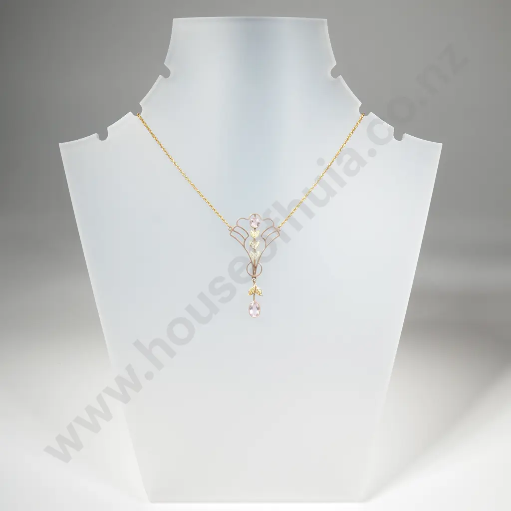 Antique 9ct Gold Necklace Set w Amethysts Image 1++