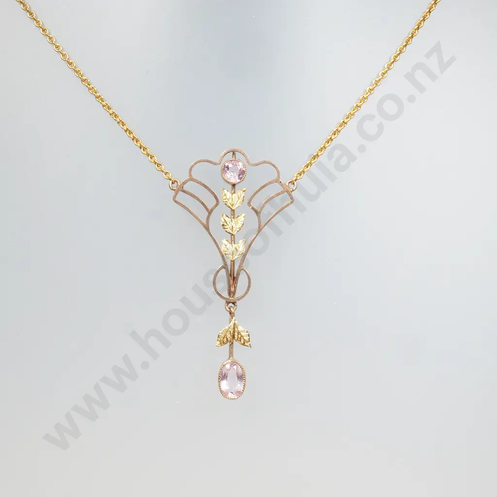Antique 9ct Gold Necklace Set w Amethysts Image 1++
