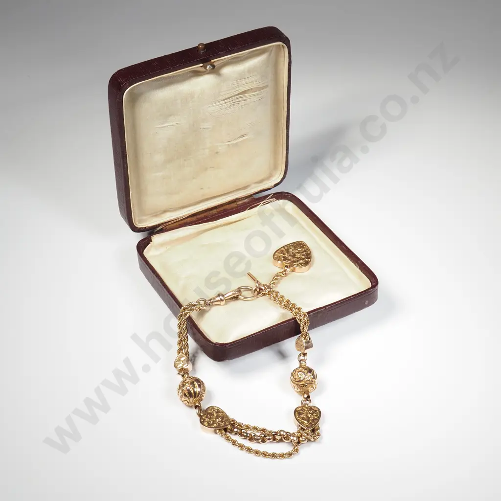 Exceptional Antique 9ct Gold Fancy Link Albertina Style Bracelet in Period Jewellery Case Image 1++