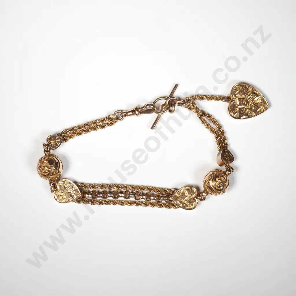 Exceptional Antique 9ct Gold Fancy Link Albertina Style Bracelet in Period Jewellery Case Image 1++