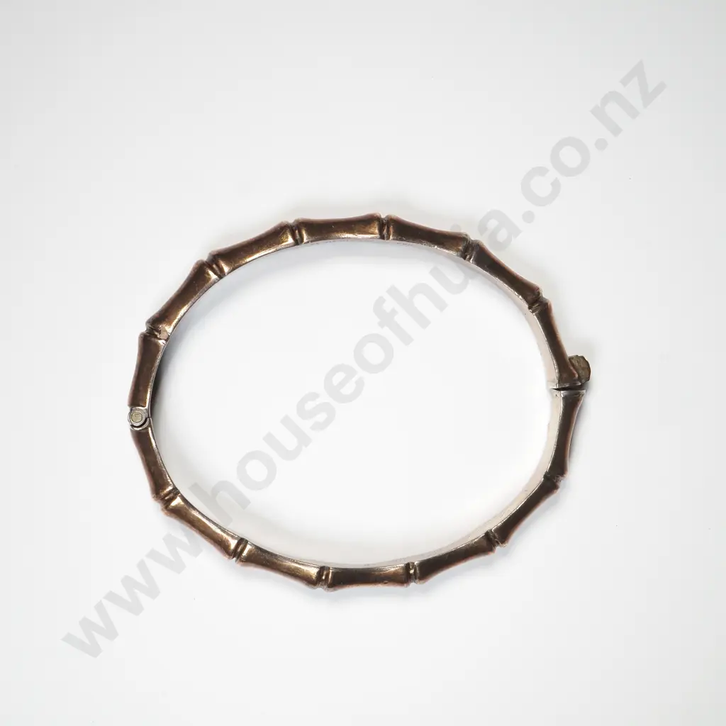 1/5th 9ct Gold on Sterling Silver Bamboo Pattern Snap Bangle Image 1++