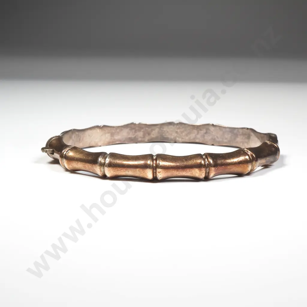 1/5th 9ct Gold on Sterling Silver Bamboo Pattern Snap Bangle Image 1++