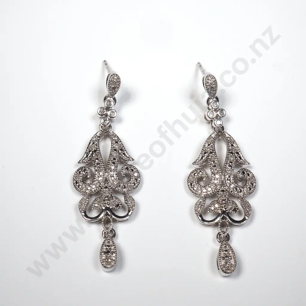 Fancy Silver & Diamond Earrings Image 1++
