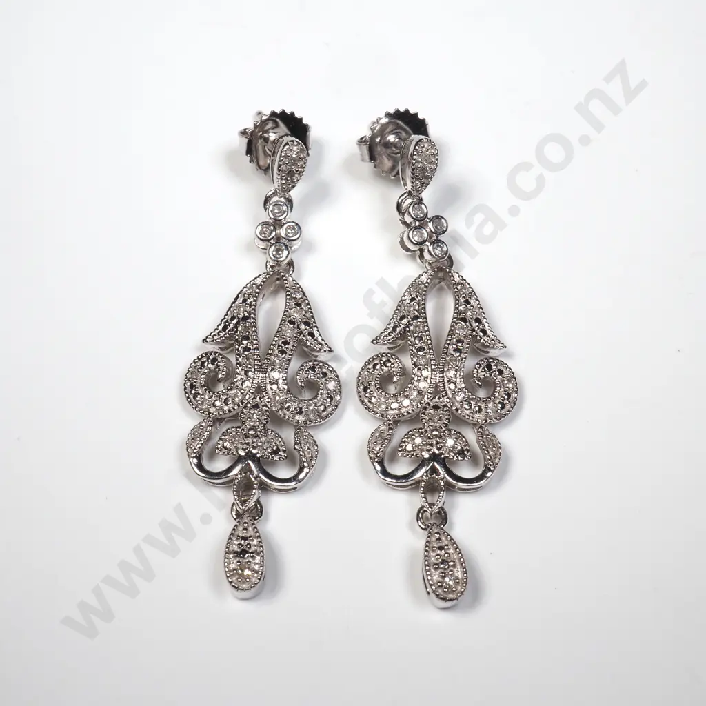 Fancy Silver & Diamond Earrings Image 1++