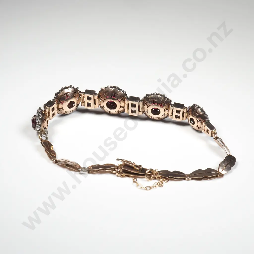 Antique Silver on Gold Garnet & Whit Sapphire Cluster Bracelet Image 1++