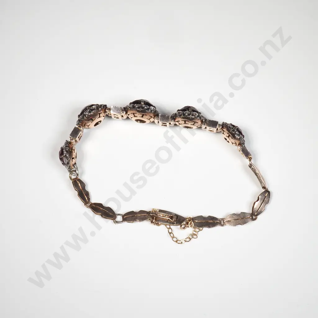 Antique Silver on Gold Garnet & Whit Sapphire Cluster Bracelet Image 1++