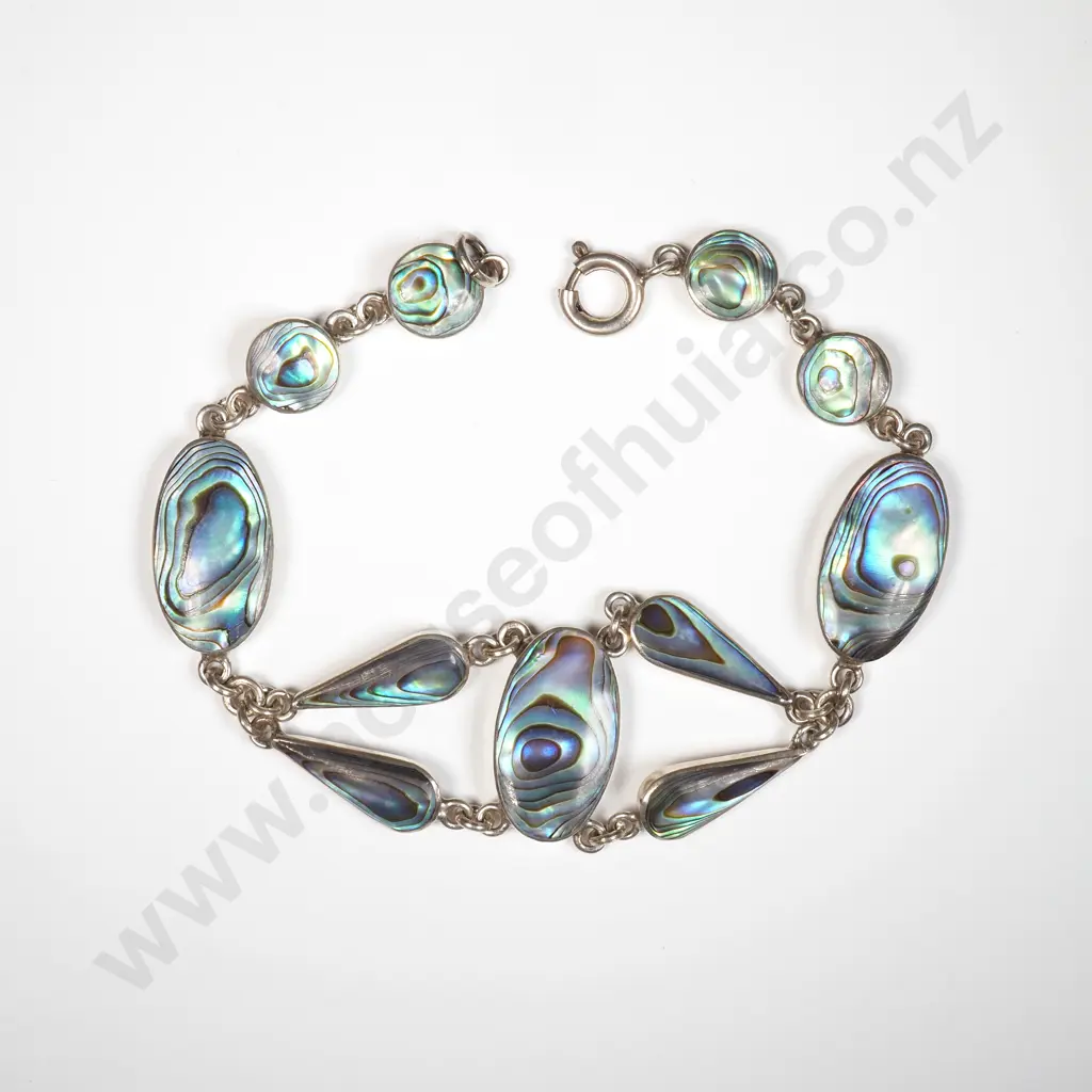 Vintage Sterling Silver New Zealand Paua Shell Bracelet Image 1++