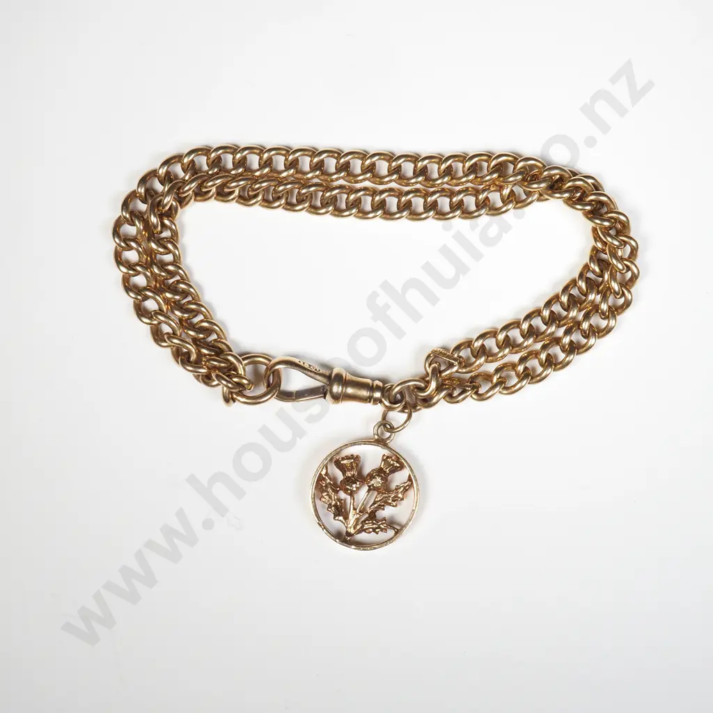 15ct Gold Double Link Fob Bracelet w 9ct Gold Charm Pendant Image 1++