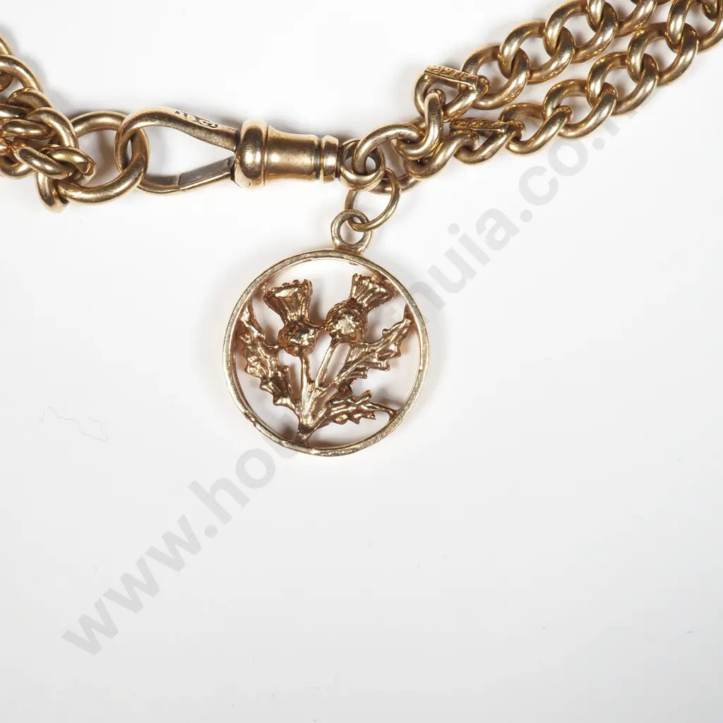 15ct Gold Double Link Fob Bracelet w 9ct Gold Charm Pendant Image 1++