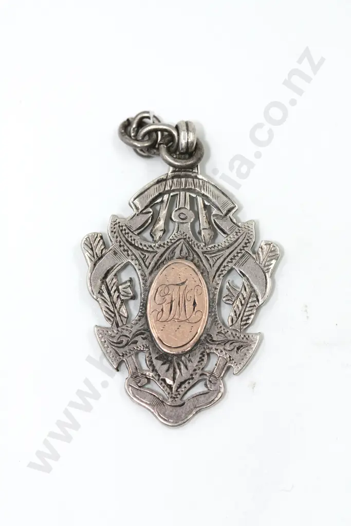 Ornate Sterling Silver & 9ct Gold Award Fob Image 1++