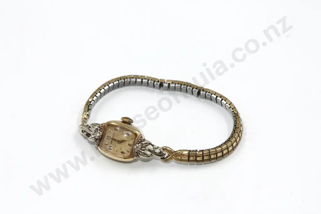 A "Hamilton" Ladies Wrist Watch in 14ct Gold & Diamonds Image 1++