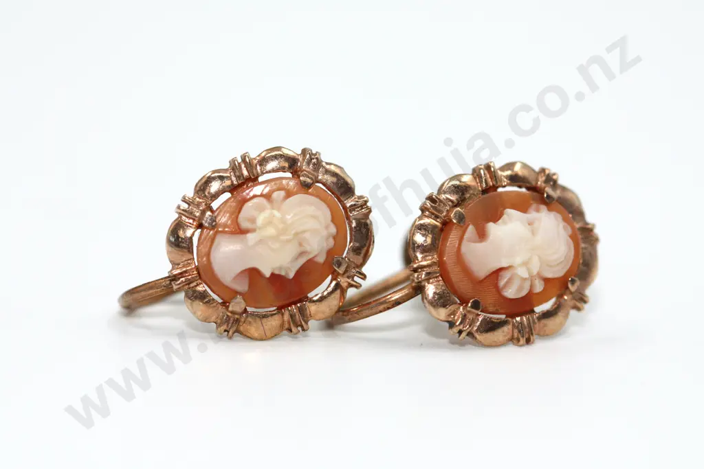 9ct Gold Cameo Earrings Image 1++