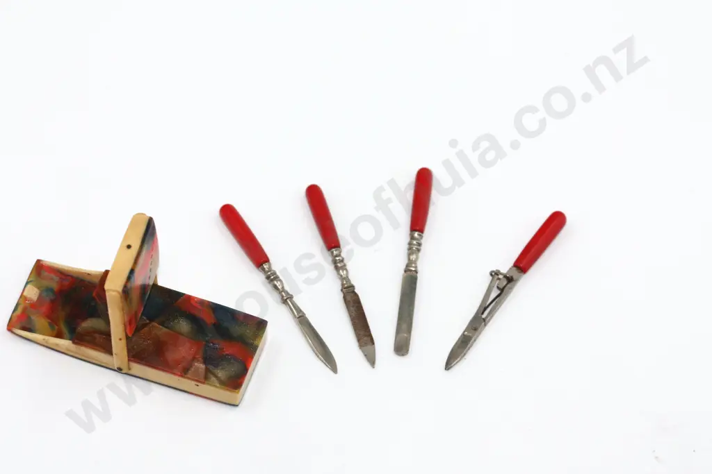 Bakelite Nail Trimming Set w Four Tools Image 1++