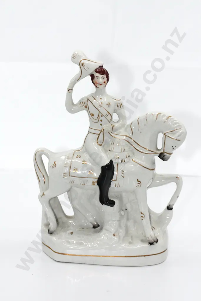 Military Officer Doffing Hat on a Horse in White Porcelain Image 1++