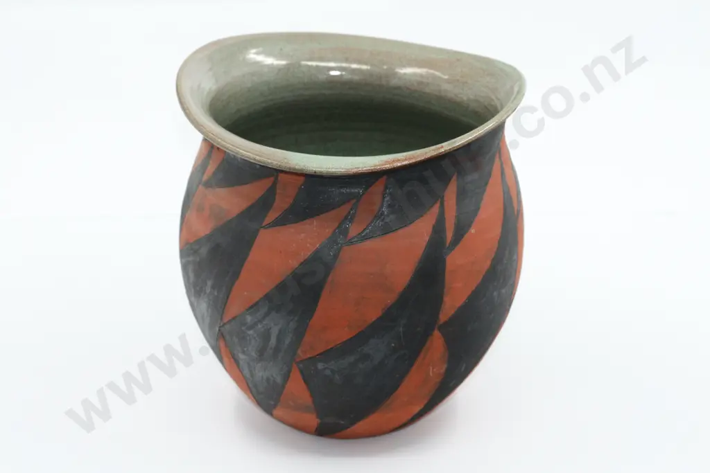 Large Orange & Black Vase Bulbous Image 1++