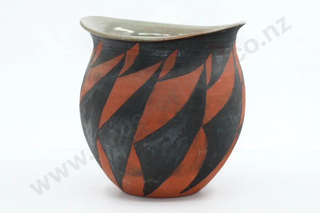 Large Orange & Black Vase Bulbous Image 1++