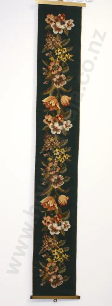 Hanging Tapestry in Green Yellows & Whites with Brass Fixtures Image 1++