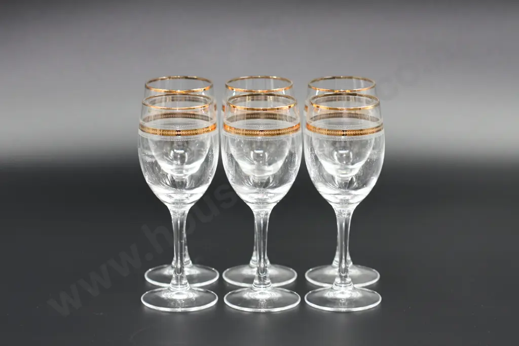 Six Gold Rimmed Wine Glasses  Image 1++