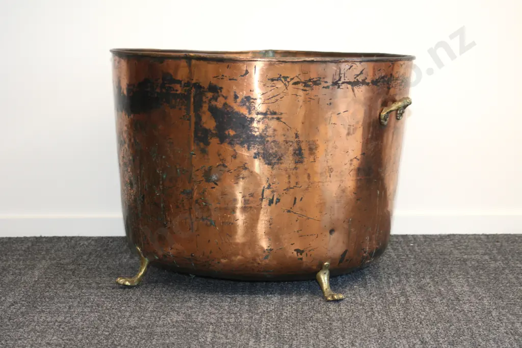 Very Large Copper Pot Wood Basket with Claw Feet Image 1++