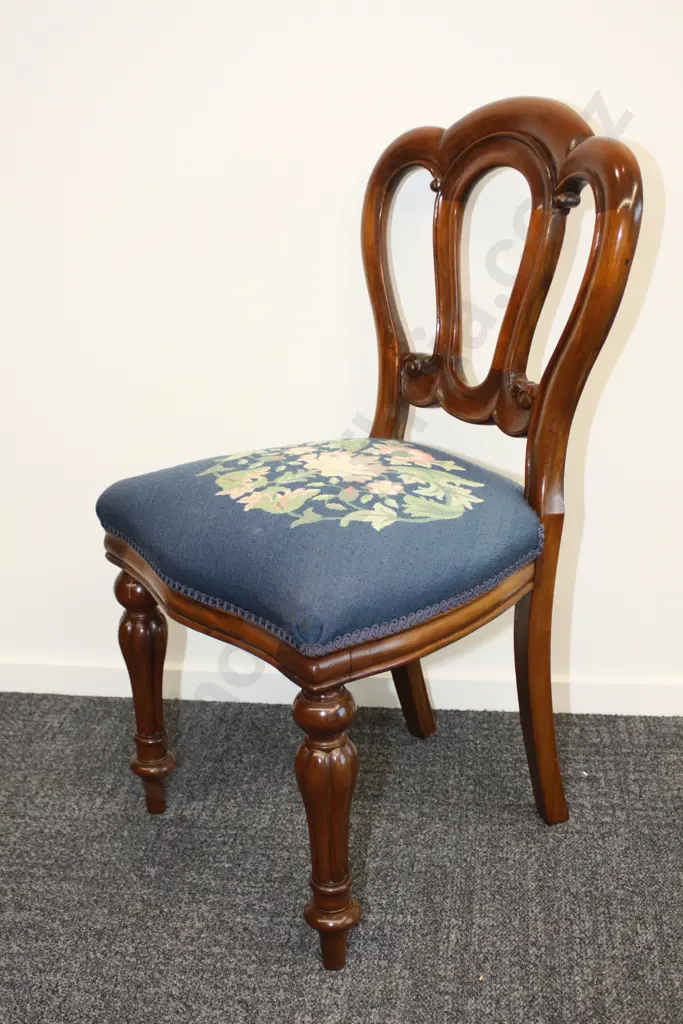 Six Dining "Balloon" Chairs with Blue Fabric Covers Image 1++