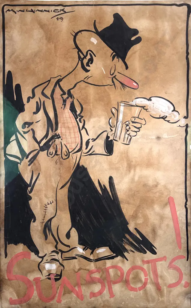 Sir Gordon Minhinnick -  'Sunspots' - Large Hand Painted Caricature Painting on Paper, 1929 Image 1++