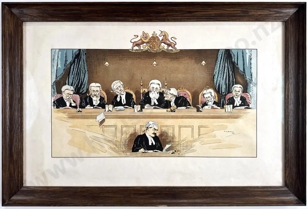 Walter Bowring - The Bench NZ Justices, Lithograph (1913) Image 1++