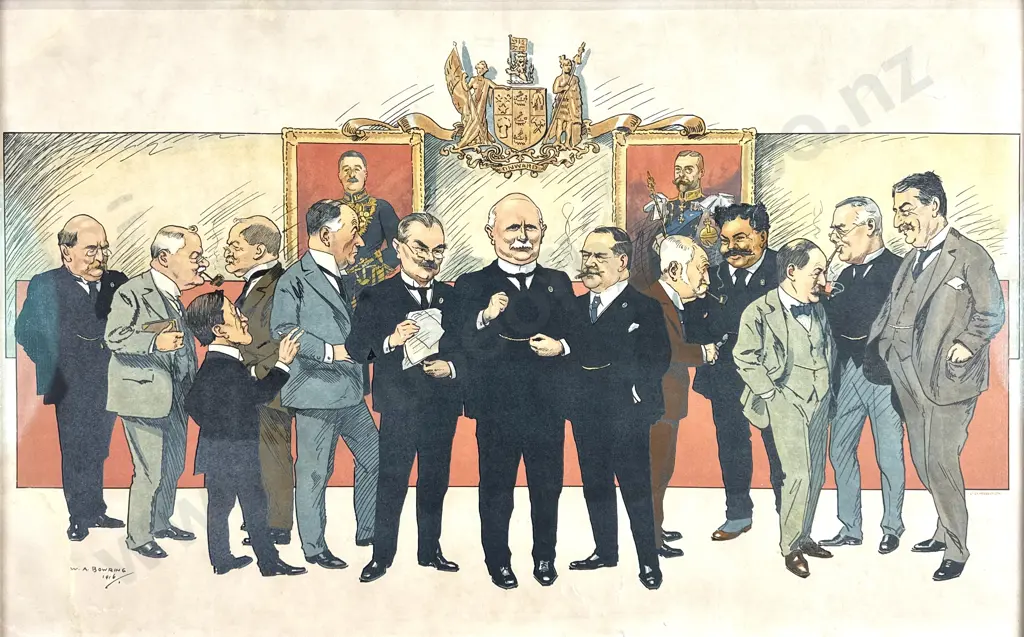 Walter Bowring - William Massey’s Reform Party Cabinet, Lithograph (1916) Image 1++