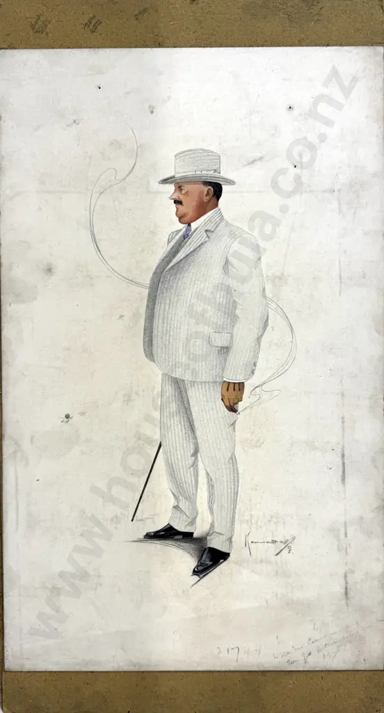 Kennaway Henderson - Well Dressed Gentleman With Cigar, Graphite & Gouache on Board (1905) Image 1++