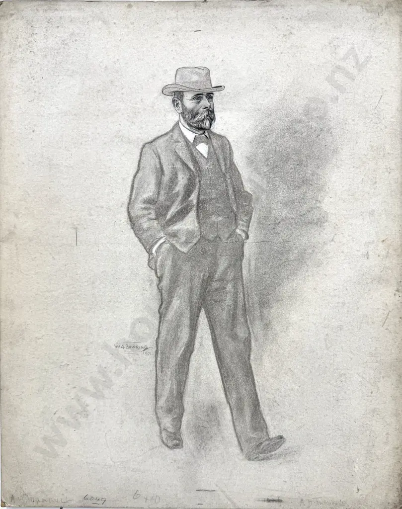 Walter Bowring - A H Turnbull, Graphite, Ink & Gouache on Board (1901) Image 1++