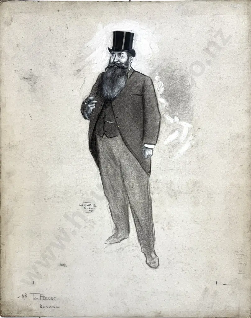 Walter Bowring - Mr Tom Fergus, Dunedin, Ink, Graphite & Gouache on Board (1901) Image 1++