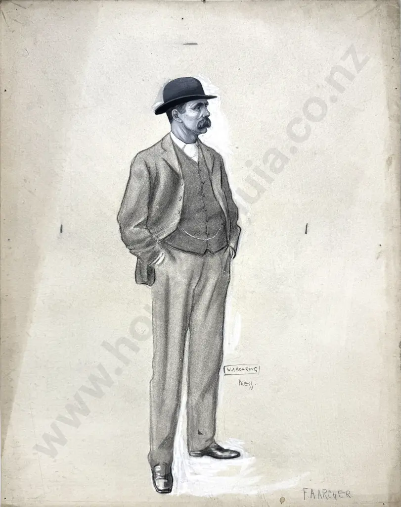 Walter Bowring - 'F.A Archer', Ink & Gouache on Board Image 1++