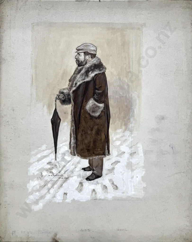 Walter Bowring - Dr Reed, Timaru , Ink & Gouache on Board (1901) Image 1++