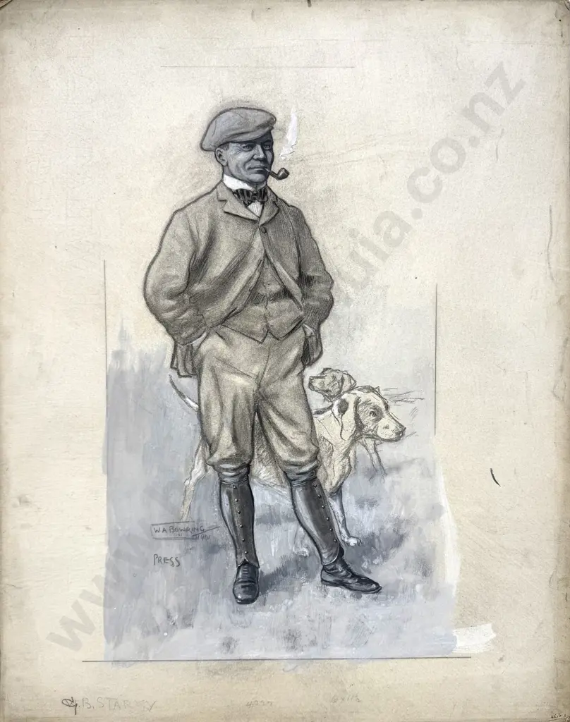 Walter Bowring - G. B Starky, Graphite & Gouache on Board (1901) Image 1++
