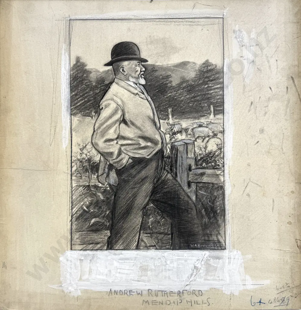 Walter Bowring - Andrew Rutherford, Mendip Hills, Ink, Graphite & Gouache on Board Image 1++
