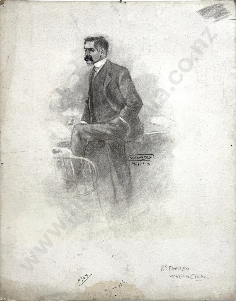 Walter Bowring - Dr Findlay, Graphite, Ink & Gouache on Board - 1901 Image 1++
