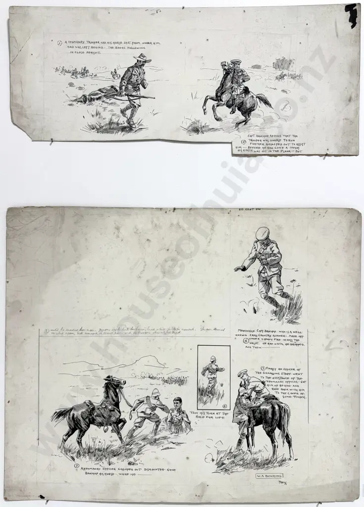 Walter Bowring - Capt Bauchop in the Boer War, Ink & Coloured Pencil on Two Boards (1901) Image 1++
