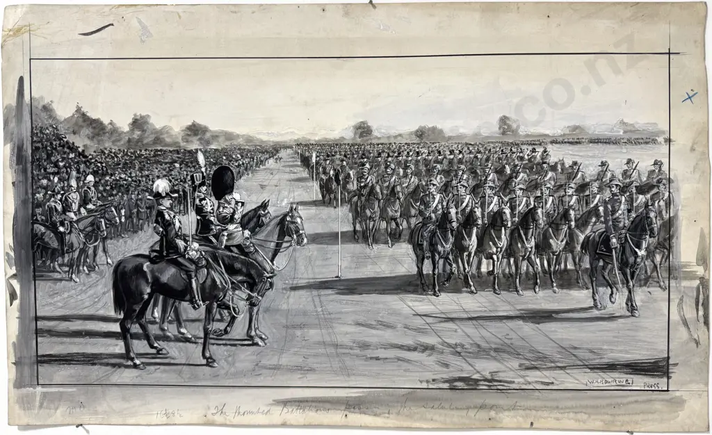 Walter Bowring - The Mounted Battalions Parade, Graphite, Ink & Gouache On Board Image 1++