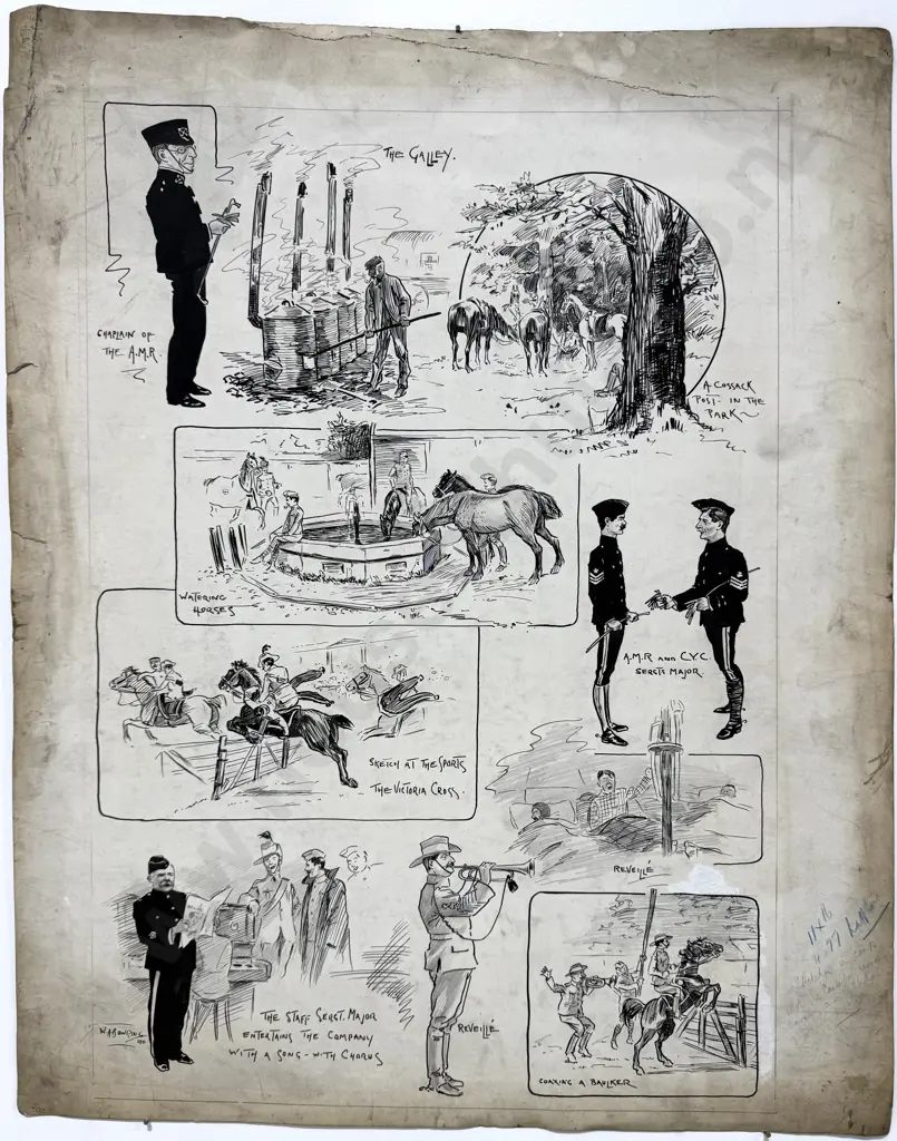 Walter Bowring - Military Training Camp, Ink on Board (1901) Image 1++