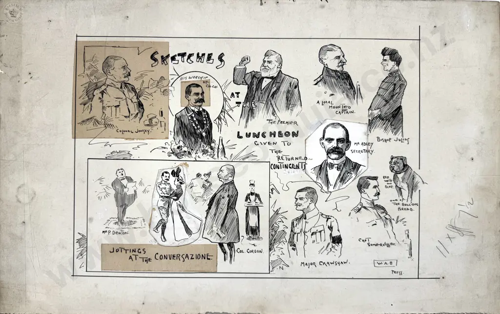 Walter Bowring - 'Jottings At The Conversazione', Ink & Mixed Media on Board (1901) Image 1++