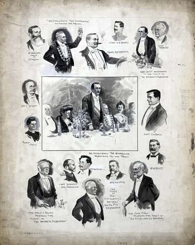 Walter Bowring - Farewell banquet for the Governor, Ink & Gouache on Card (1904) Image 1++